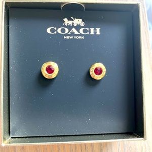Coach circle stud earrings Ruby and Gold tones